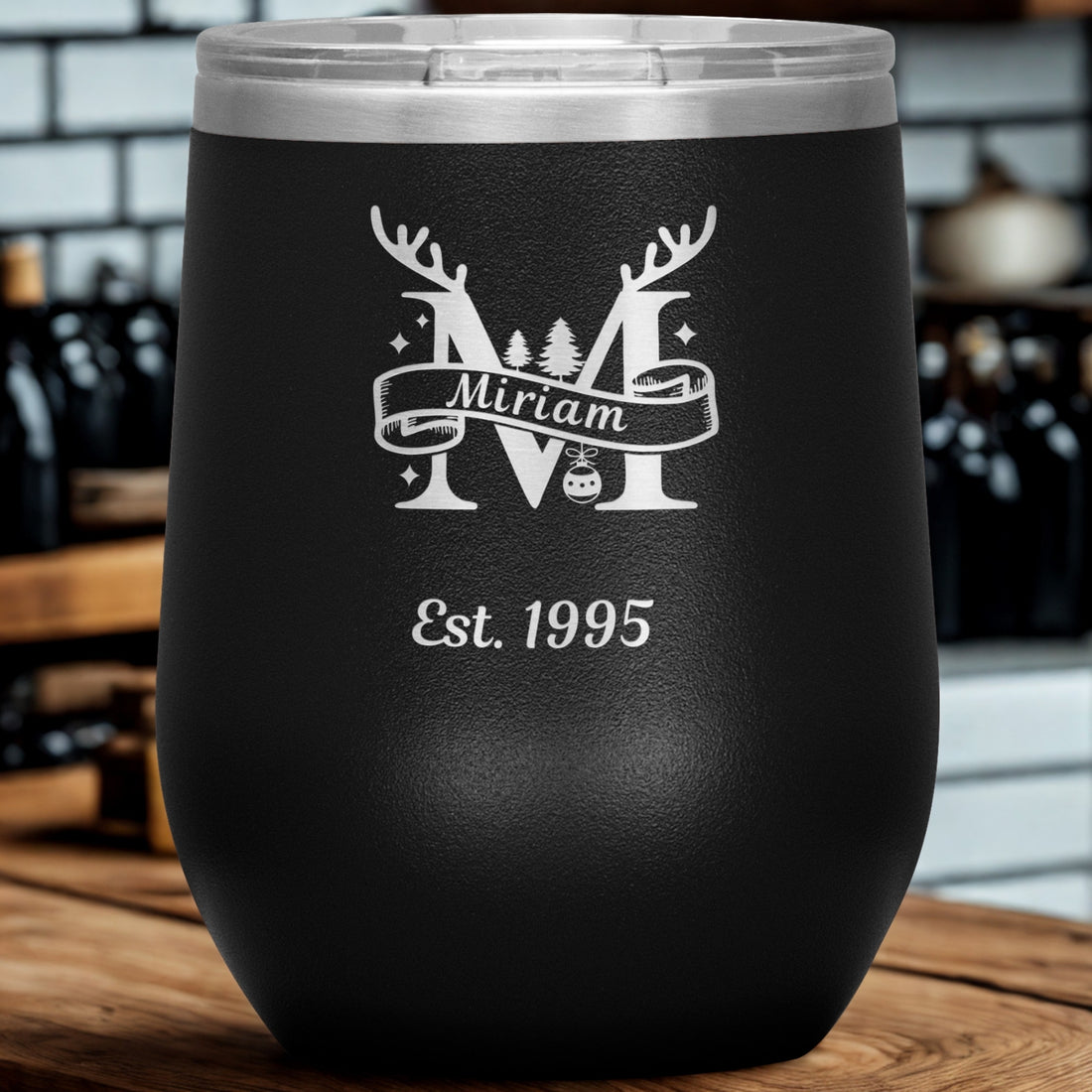 Personalized Engraved 12oz Christmas Wine Insulated Tumbler - Custom Stemless Wine Mug 🎄