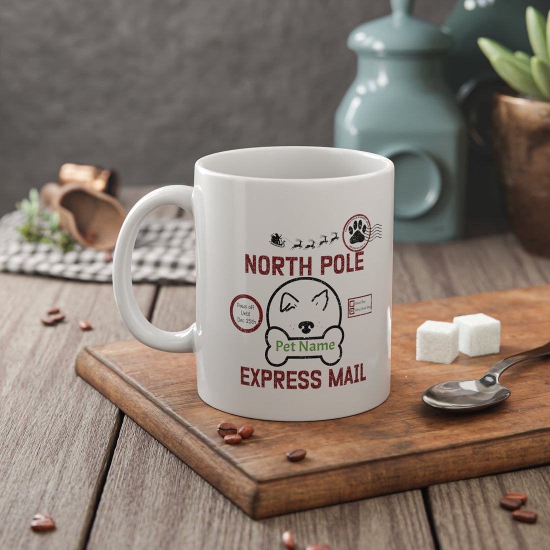 North Pole Express Mail Pet Mug – Custom Dog & Cat Gift, Holiday Coffee Cup, Pet Lover's Christmas Mug ❤️