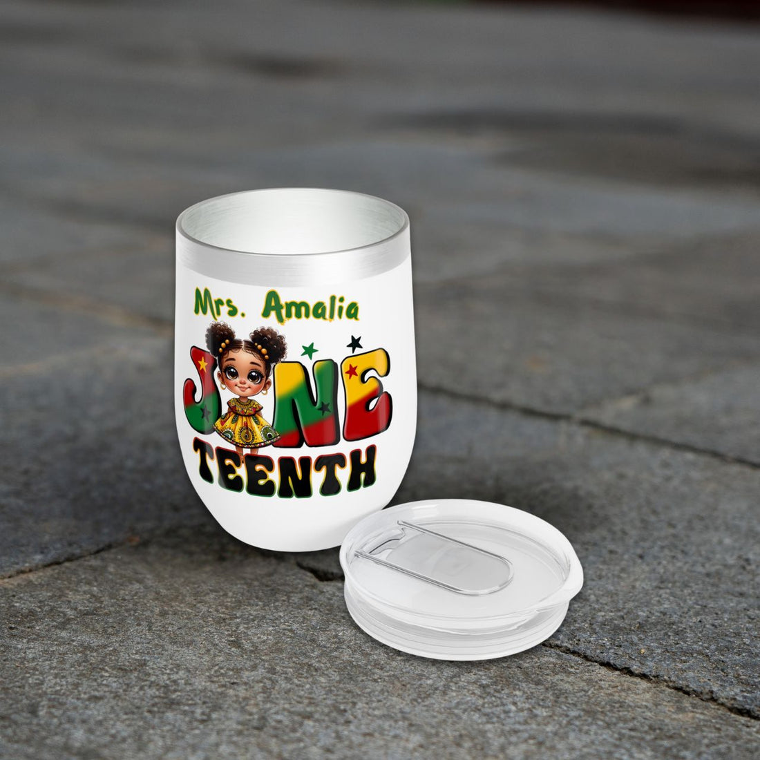 Black Queen Custom Name Juneteenth Personalized Black Wine Tumbler 12oz Chill Wine Tumbler