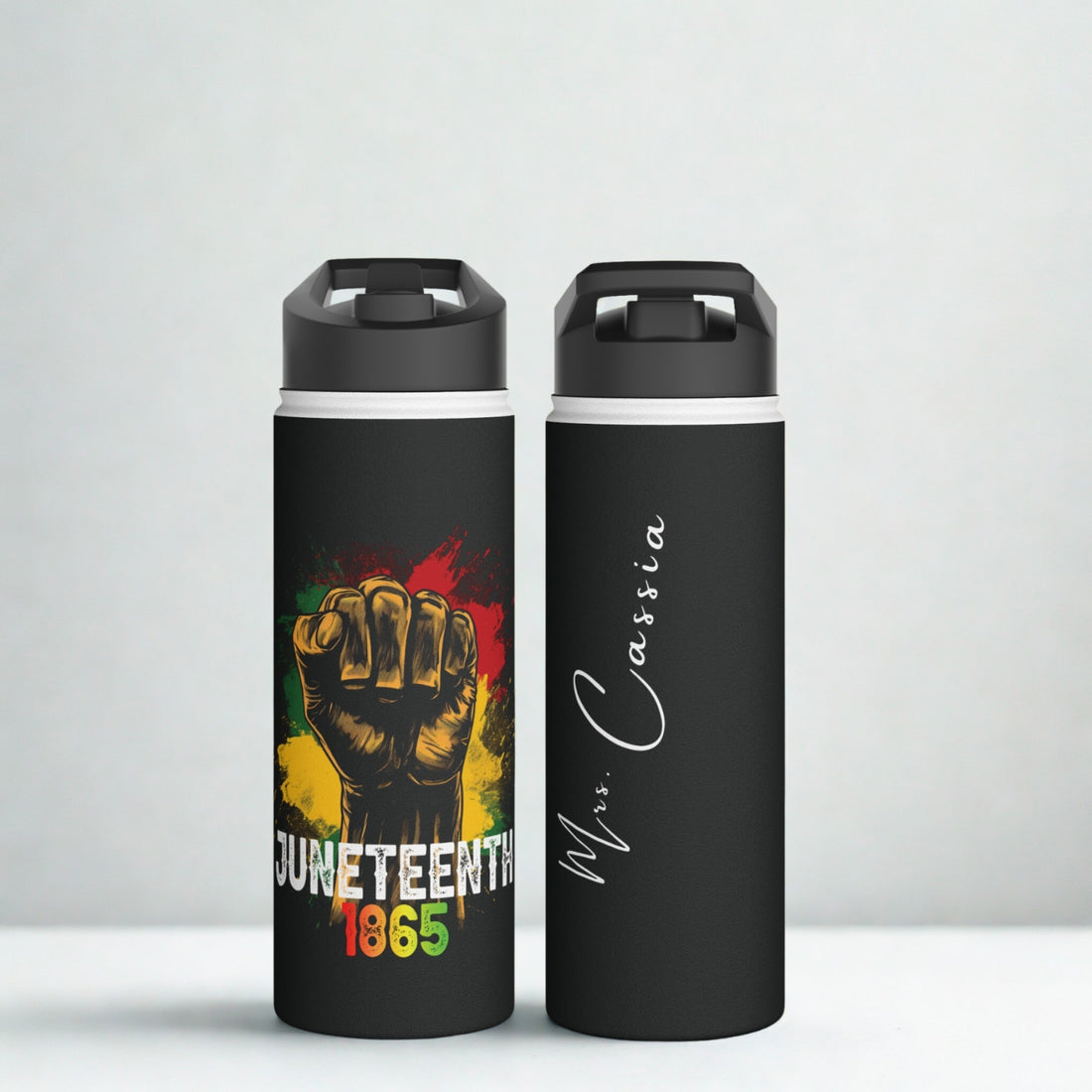 Juneteenth Freedom Custom Name Personalized 18oz Stainless Steel Water Bottle, Standard Lid