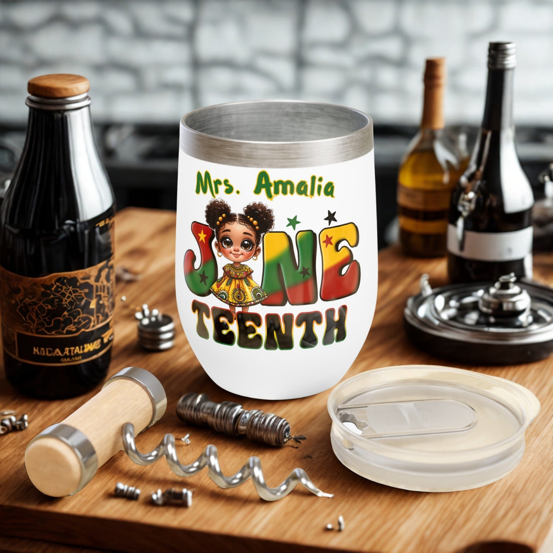 Black Queen Custom Name Juneteenth Personalized Black Wine Tumbler 12oz Chill Wine Tumbler