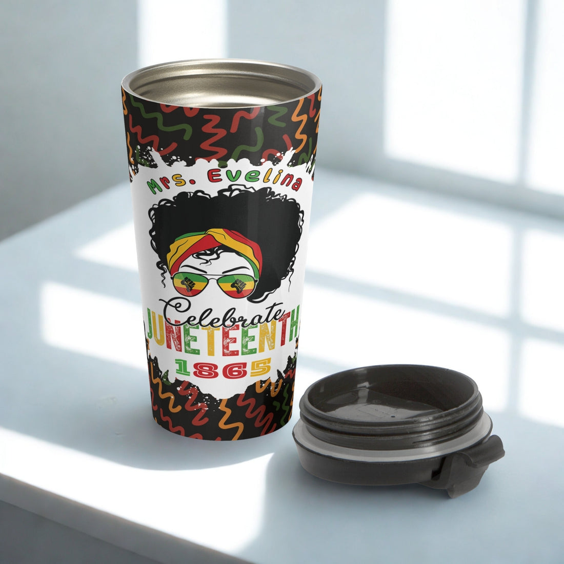 Juneteenth Freedom Custom Name Personalized 15oz Stainless Steel Travel Mug for camping