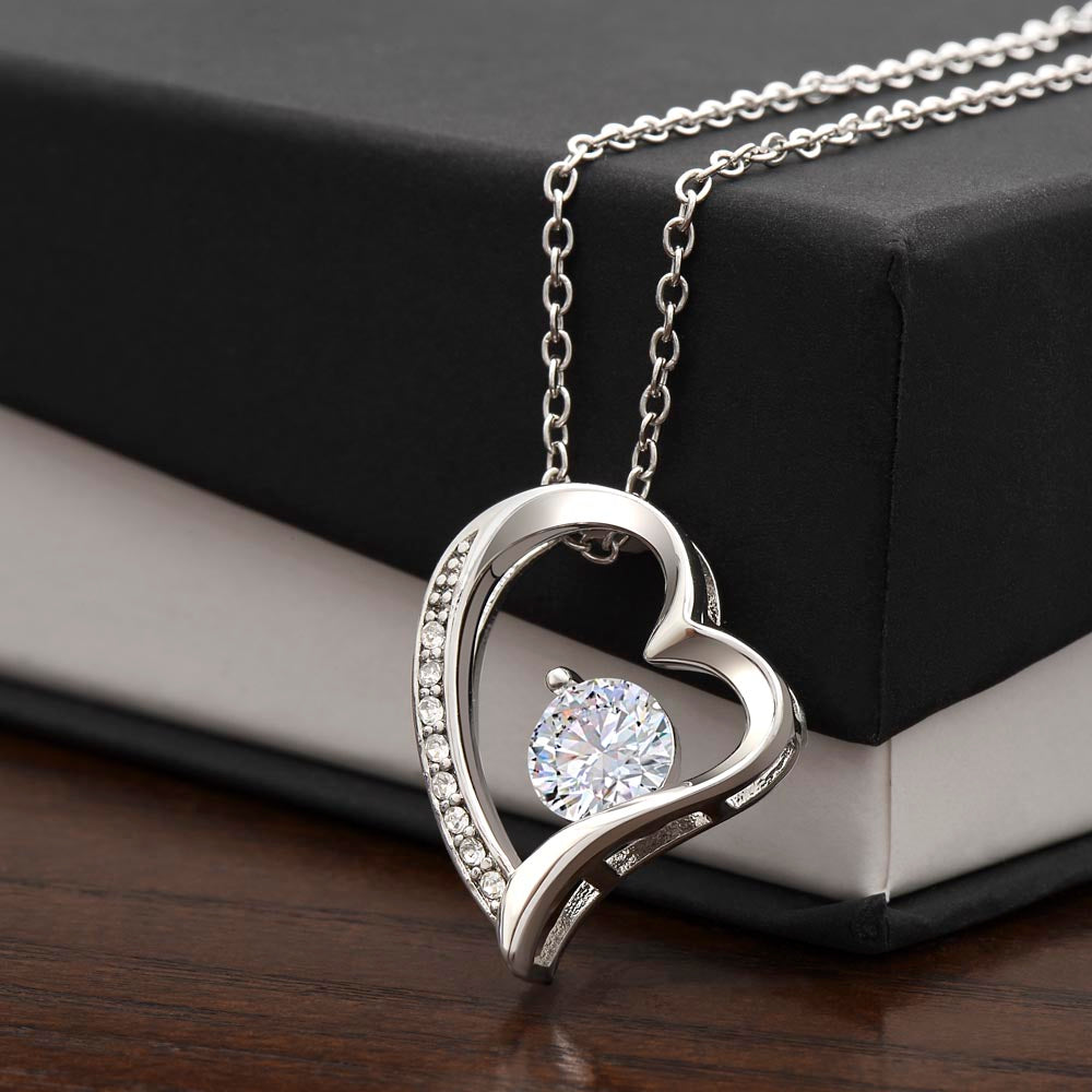 14k White Gold or 18k Yellow Gold Forever Love Necklace with Heart Pendant & Cubic Zirconia – Adjustable Chain & Gift-Ready Box