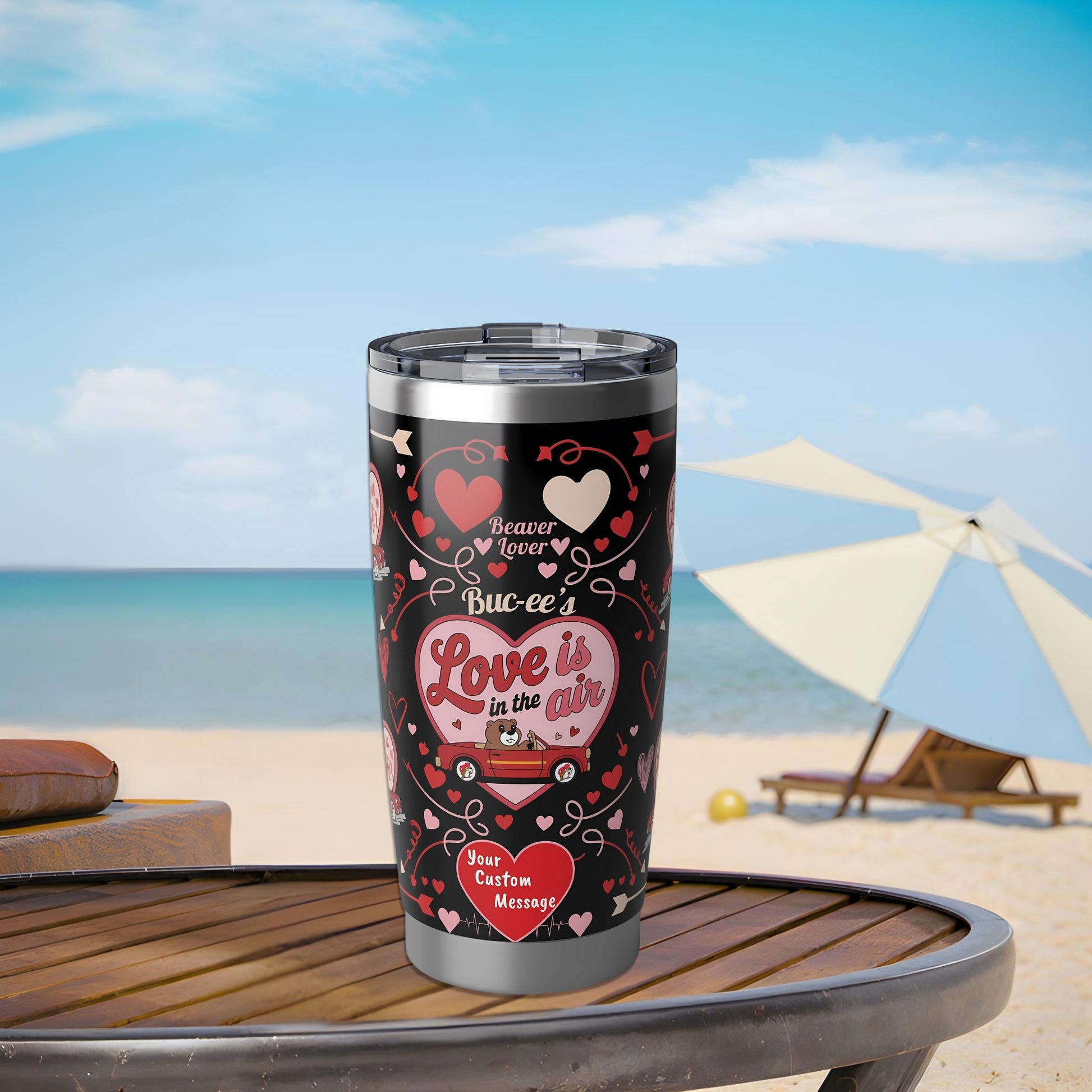 "Personalized Buc-ee's 20oz Valentine's Day Tumbler – Custom stainless steel mug, perfect gift for coffee and tea lovers.