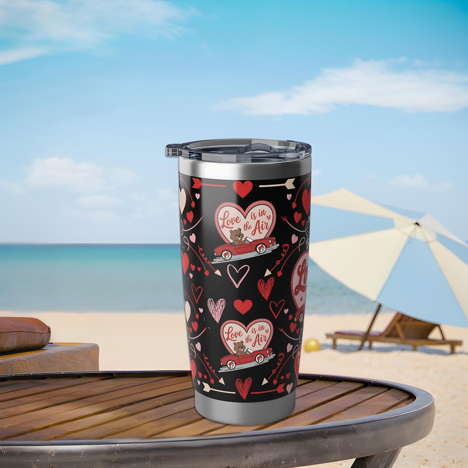 "Custom Buc-ee's 20oz Valentine's Day Tumbler – Stainless steel, personalized mug, great gift for coffee enthusiasts.