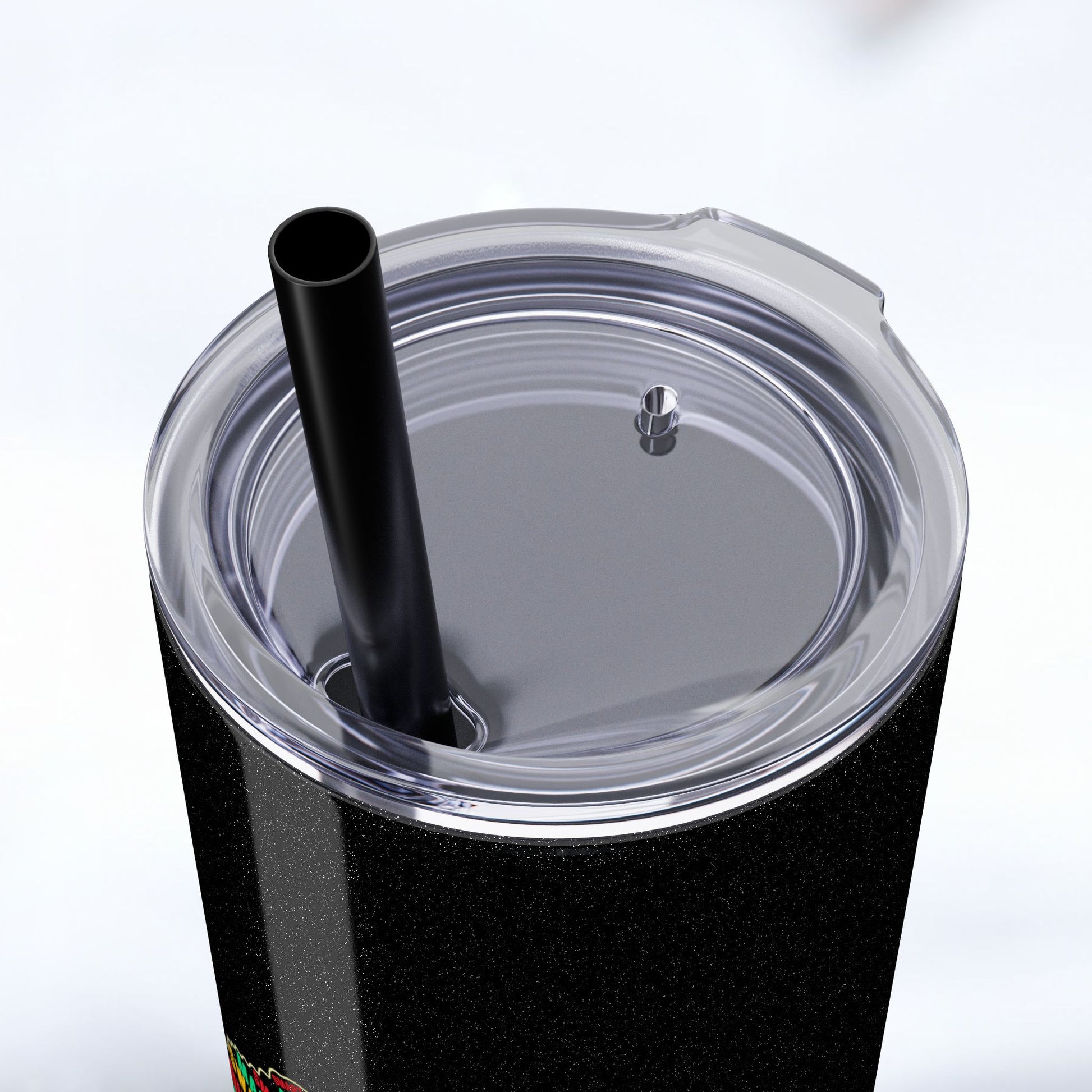 juneteenth personalized tumbler "Juneteenth-inspired black tumbler with colorful 'Black Queen' lettering and personalized name 'Jemima' at the bottom."

