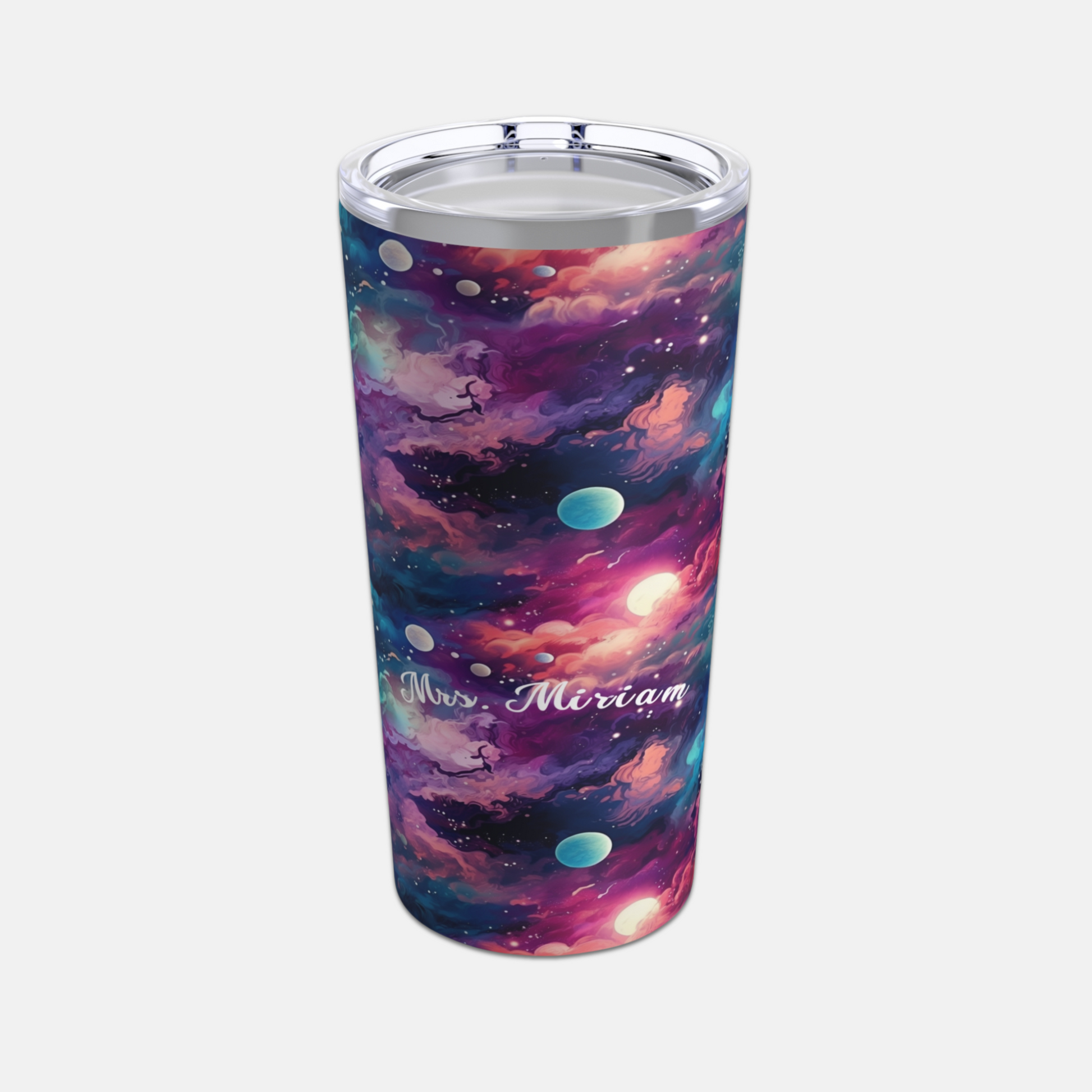 "Personalized space tumbler with a cosmic nebula and planet design, perfect for those fascinated by the mysteries of the universe. #SpaceTumbler #NebulaPlanetDesign #CustomTumbler #SpaceAdventure #PersonalizedMug #AstronomyLovers #GalacticArt #CosmicGift