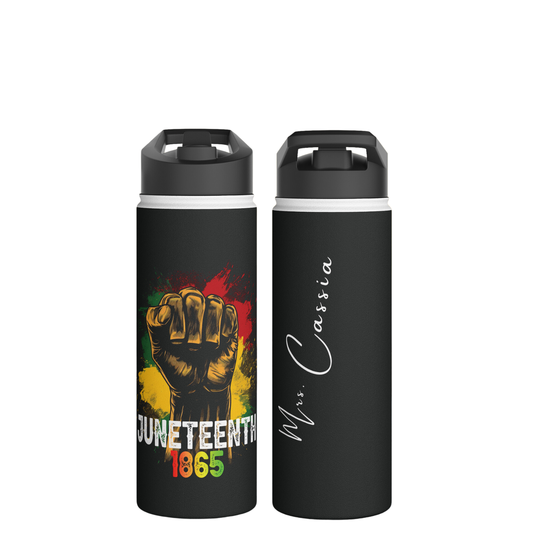 Juneteenth Freedom Custom Name Personalized 18oz Stainless Steel Water Bottle, Standard Lid